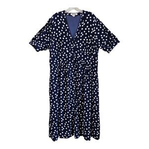 BODEN Women Plus 20 22 Elsa Dress Navy Blue White Polka Dots Short Sleeve Flare